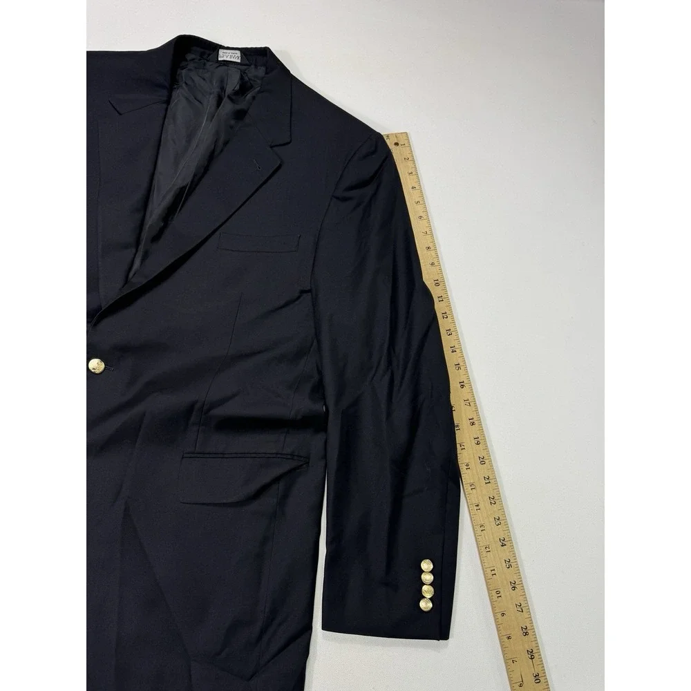 Jos A Bank Signature Blazer Mens 48L Black Wool Gold Crest Button Sport Coat